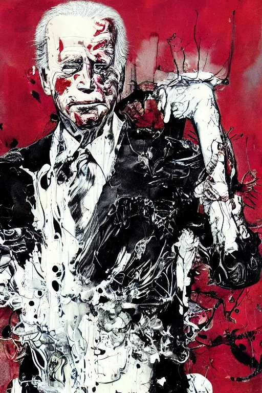 Image similar to Joe Biden full body shot, Body horror, biopunk, by Ralph Steadman, Francis Bacon, Hunter S Thompson