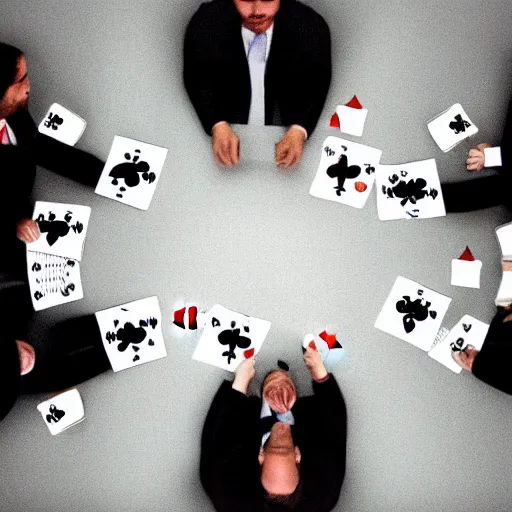 Image similar to a photo of a very large empty room in the bottom centre is a group of business men playing poker zoomed out from from the camera, cold lighting, award winning photo, monotone