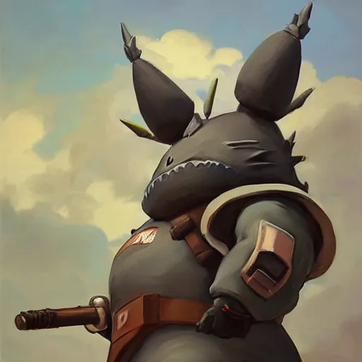 Image similar to greg manchess portrait painting of partially armored totoro as overwatch character, medium shot, asymmetrical, profile picture, organic painting, sunny day, matte painting, bold shapes, hard edges, street art, trending on artstation, by huang guangjian and gil elvgren and sachin teng