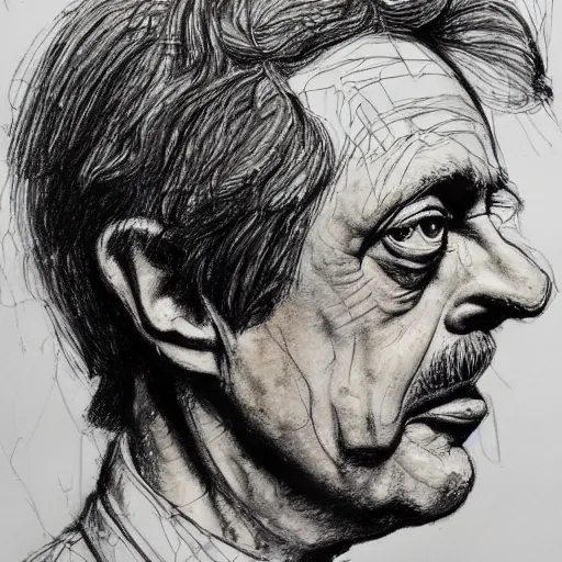 Prompt: a realistic yet scraggly portrait sketch of the side profile of a stern and sophisticated steve buscemi, trending on artstation, intricate details, in the style of frank auerbach, in the style of sergio aragones, in the style of martin ansin, in the style of david aja, in the style of mattias adolfsson