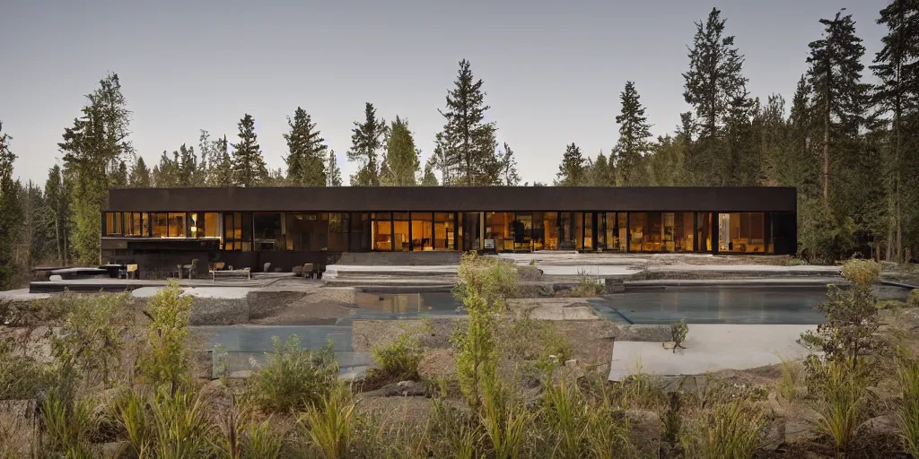 Prompt: large residence designed by tom kundig