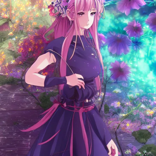 Image similar to portrait of the mage of flowers, anime fantasy illustration by tomoyuki yamasaki, kyoto studio, madhouse, ufotable, comixwave films, trending on artstation