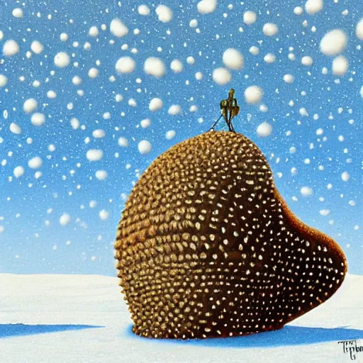 Image similar to a giant trypophobia sand worm attacks warriors in a snowy desert by the artist daniel oldenburg