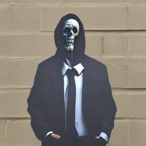 Prompt: neil warnock as the grim reaper in the style of banksy