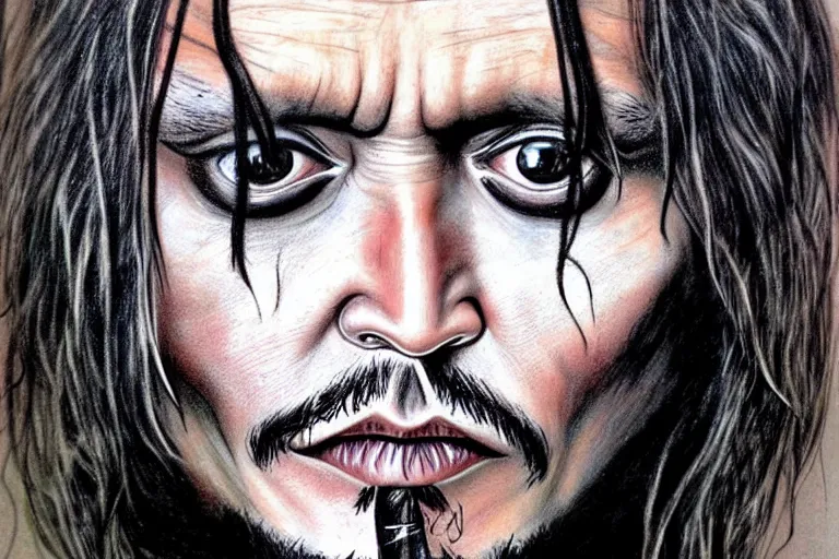 Image similar to johnny depp face on a creature, by dave cavedraws, by meatcanyon, amazing composition