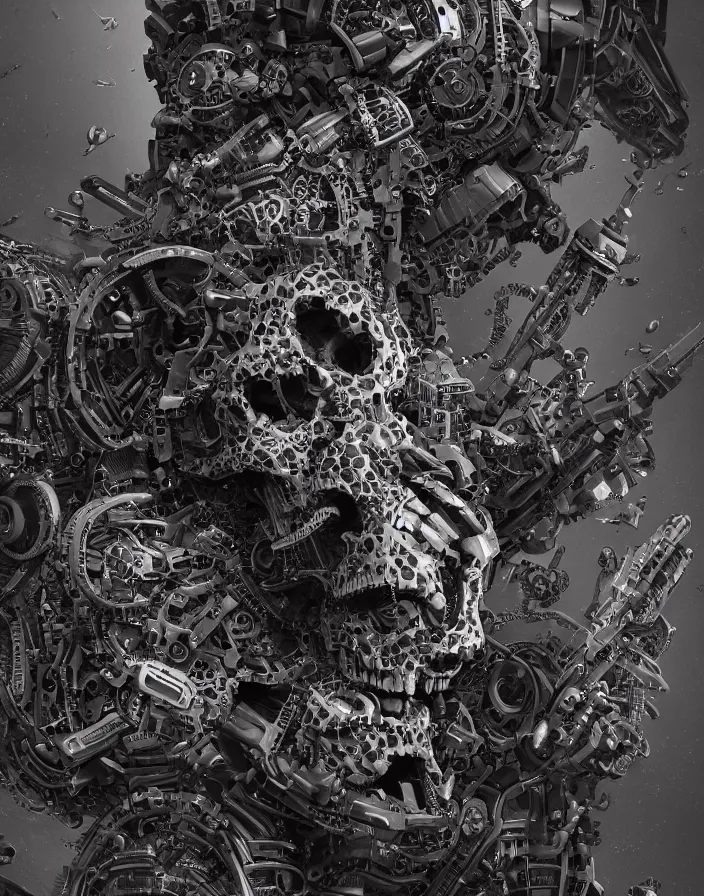 Image similar to mechanical skull, intricate abstract. sharp teeth. delicate artwork. by Tooth Wu, wlop, beeple, dan mumford. octane render, trending on artstation, greg rutkowski very coherent symmetrical artwork. cinematic, hyper realism, high detail, octane render, 8k, depth of field, bokeh. chrome accents.