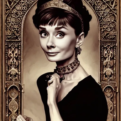 Image similar to audrey hepburn in an epic victorian novel, inside castle, intricate, elegant, highly detailed, digital painting, artstation, matte, illustration, art by artgerm, greg rutkowski, loish, rhads, ferdinand knab, makoto shinkai, lois van baarle, ilya kuvshinov, rossdraws, tom bagshaw