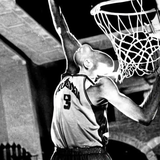 Prompt: nosferatu dunks the basketball and wins the big game, high quality, photograph