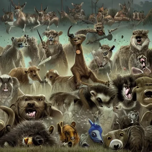 Image similar to a army of animals getting revenge on humans