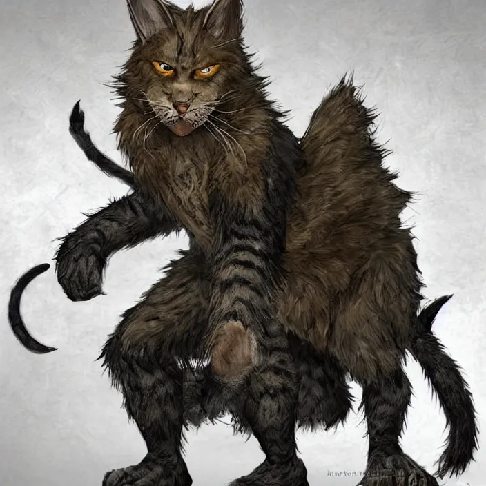 Image similar to khajit tabaxi catfolk humanoid with maine coon features black fur with a scar on the left eye and holding two shortswords cloaked in shadow and wearing hooded leather armor toned muscle, dungeons and dragons, pure white background, fantasy, tarot card style, high detail, hyper realistic