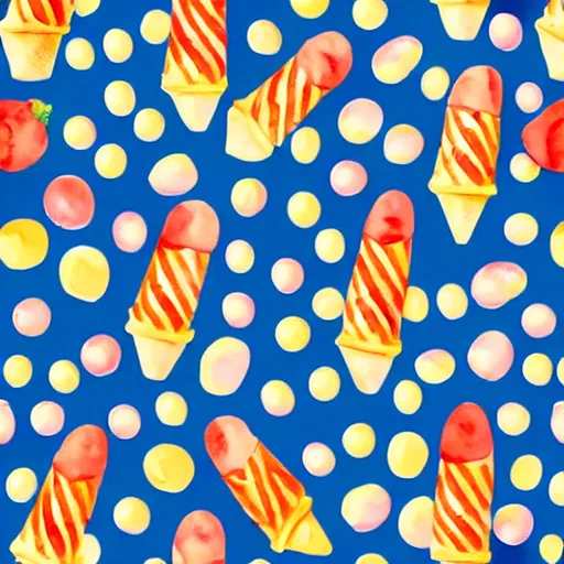 Prompt: repeating pattern seamless. watercolor. icecream, cone, candy minimalism