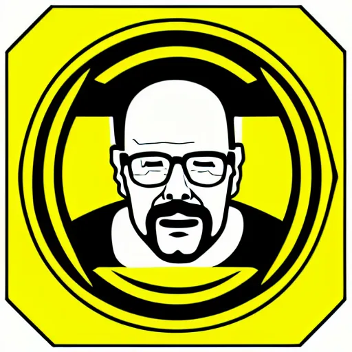 Prompt: warning sign with a vector graphic of heisenberg,