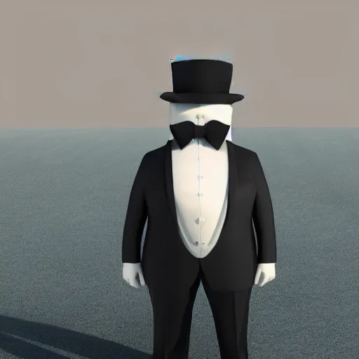 Prompt: a anthropomorphic whale with tuxedo suit, octane render