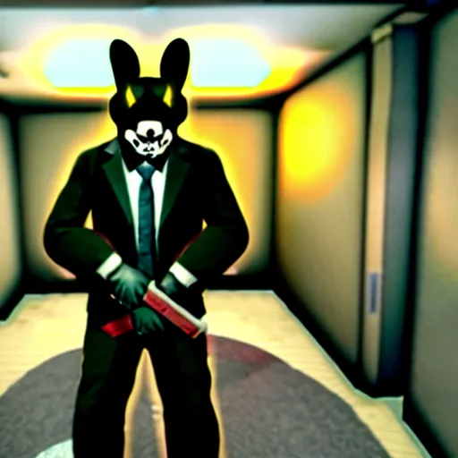 Image similar to screenshot from the pc game payday 2 ( max graphics ) demonstrating the fursuit unlock