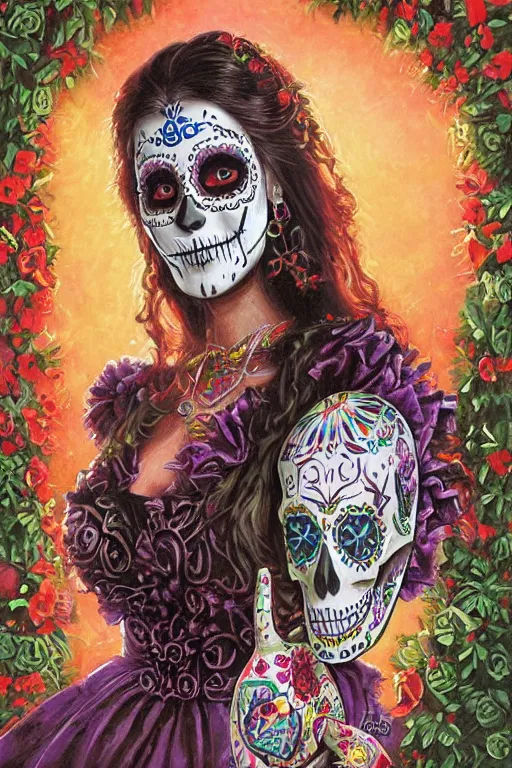 Image similar to Illustration of a sugar skull day of the dead girl, art by ralph horsley