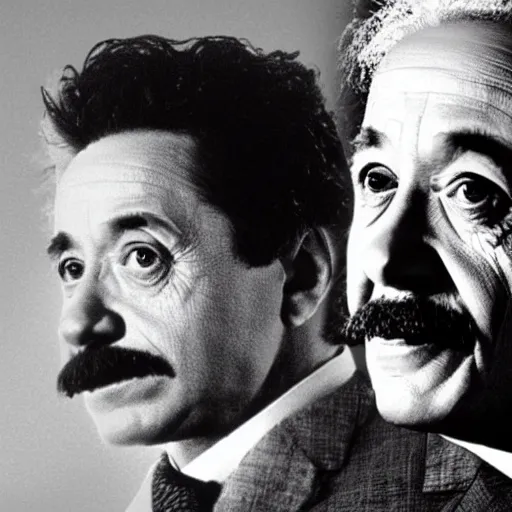 Image similar to moviestill of albert einstein as tony stark in ironman