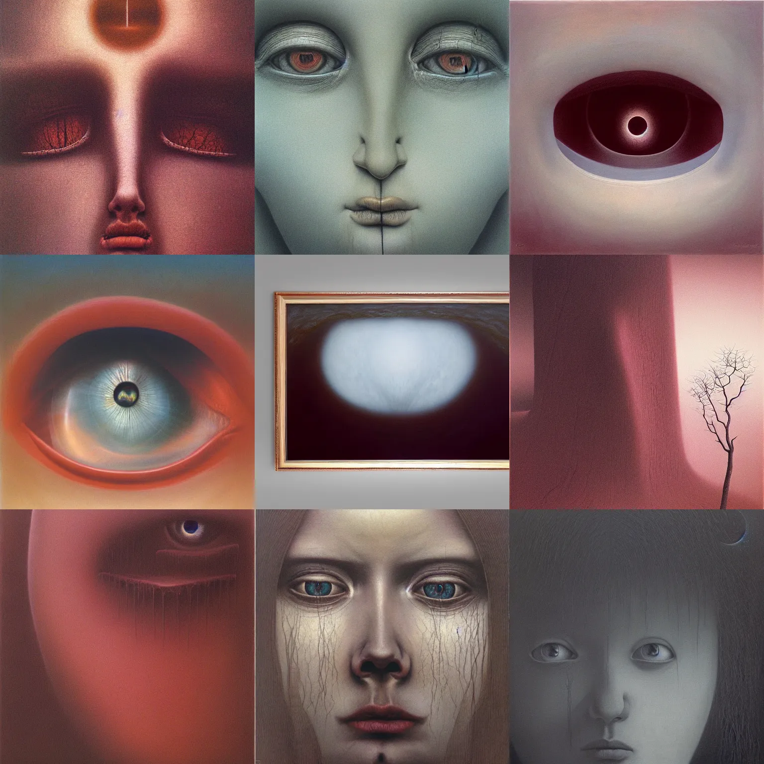 Prompt: her eyes wide by zdzisław beksinski, oil on canvas
