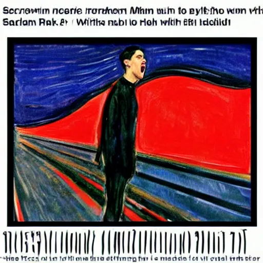 Prompt: Pete Davidson screaming in the style of Edvard Munch