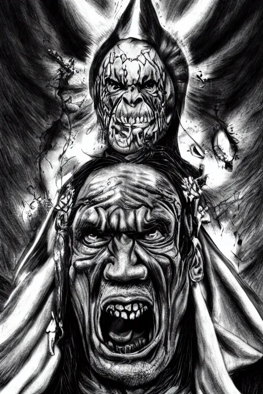 Image similar to Danny Trejo as church nun, dark fantasy, highly detailed, artstation, manga illustration by Kentaro Miura berserk