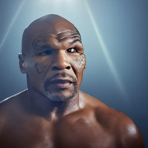 Image similar to a still of mike tyson, cinematic, 4 k, god rays through fog