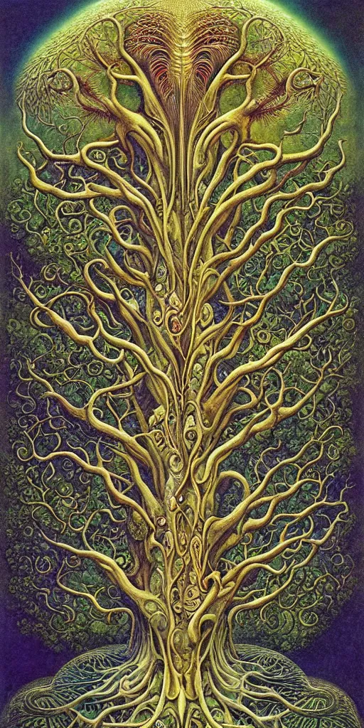 Image similar to tree of life by roger dean and andrew ferez, art forms of nature by ernst haeckel, divine chaos engine, symbolist, visionary, art nouveau, botanical fractal structures, organic, detailed, realistic, surreality