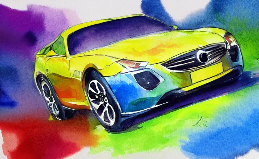 Image similar to colorful watercolor sketch, sport car