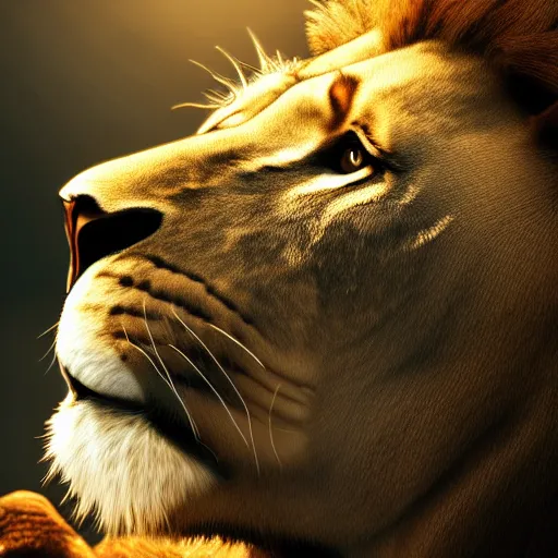 Image similar to a lion smoking a cigar, dramatic lighting, cinematic, establishing shot, extremely high detail, foto realistic, cinematic lighting, post processed, concept art, high details, cinematic, 8k resolution, beautiful detailed, photorealistic, digital painting, artstation, concept art, smooth, sharp focus, artstation trending, octane render, unreal engine