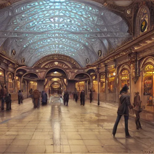 Prompt: train station for spirits and souls, detailed, centered, digital painting, artstation, concept art, donato giancola, joseph christian leyendecker, wlop, boris vallejo, breathtaking, 8 k resolution, extremely detailed, beautiful, establishing shot, artistic, hyperrealistic, beautiful face, octane render, cinematic lighting, dramatic lighting, masterpiece