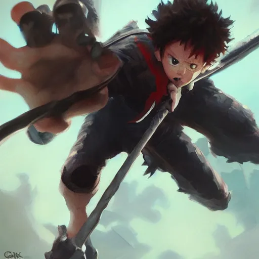 Image similar to Deku wielding blackwhip, oil painting, Tooth Wu, Greg Rutkowski, RPG portrait, dynamic lighting, anime art