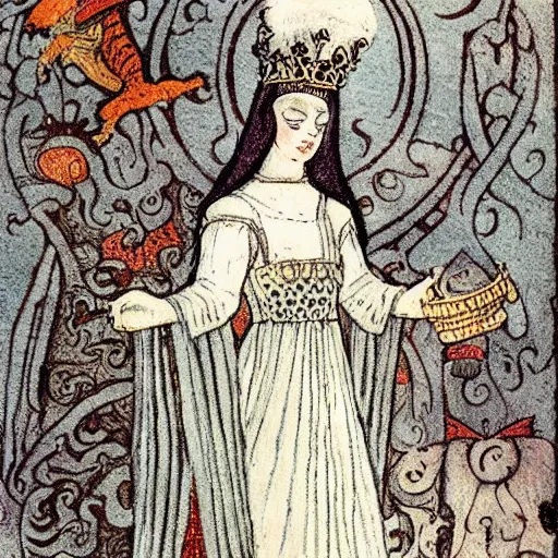 Prompt: beautiful young medieval queen by dorothy lathrop