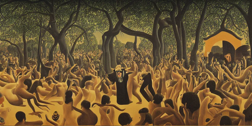 Prompt: a beautiful painting of Bad Religion playing a concert in Hell by Henri Rousseau 8k, 4k