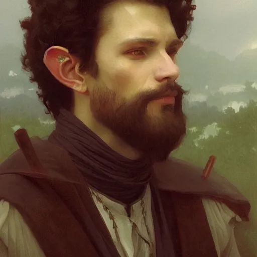 Image similar to a fantasy portrait painting of a half - elf gentleman, art greg rutkowski and william - adolphe bouguereau