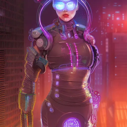 Image similar to portrait futuristic Cyber warrior Girl, in future cyberpunk tokyo rooftop , ssci-fi, fantasy, intricate, very very beautiful, elegant, neon light, highly detailed, digital painting, artstation, concept art, smooth, sharp focus, illustration, art by alphonse mucha and tian zi and WLOP