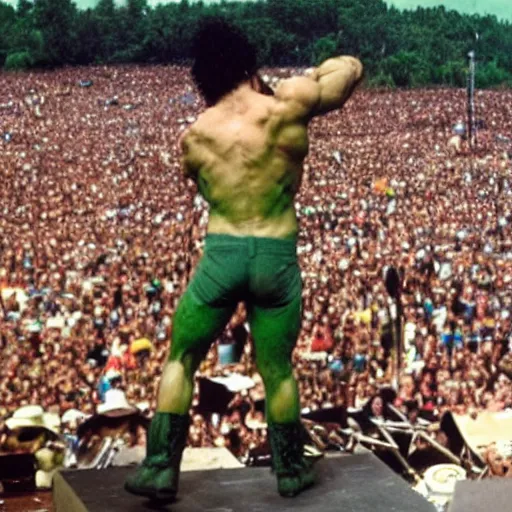 Image similar to hulk performing at woodstock