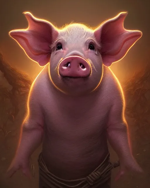 Image similar to portrait of a cute female pig, bioluminescent, veins, horror, scared, highly detailed, digital painting, cinematic, hyperrealism, dark retrowave, art by stanley lau and artgerm and magali villeneuve and alphonse mucha, artstation, octane render, cgsociety