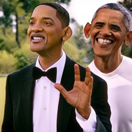 Image similar to still of will smith attacking obama with a flip flop