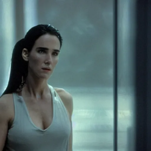 Image similar to jennifer connelly in matrix, cinema, still from movie, action, blu ray, 4 k, strong acting