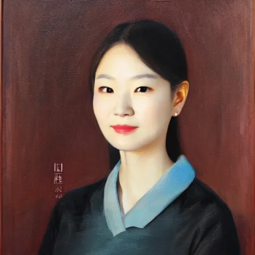 Image similar to portrait of Jeon So-Min (전소민) in golden hour, oil painting