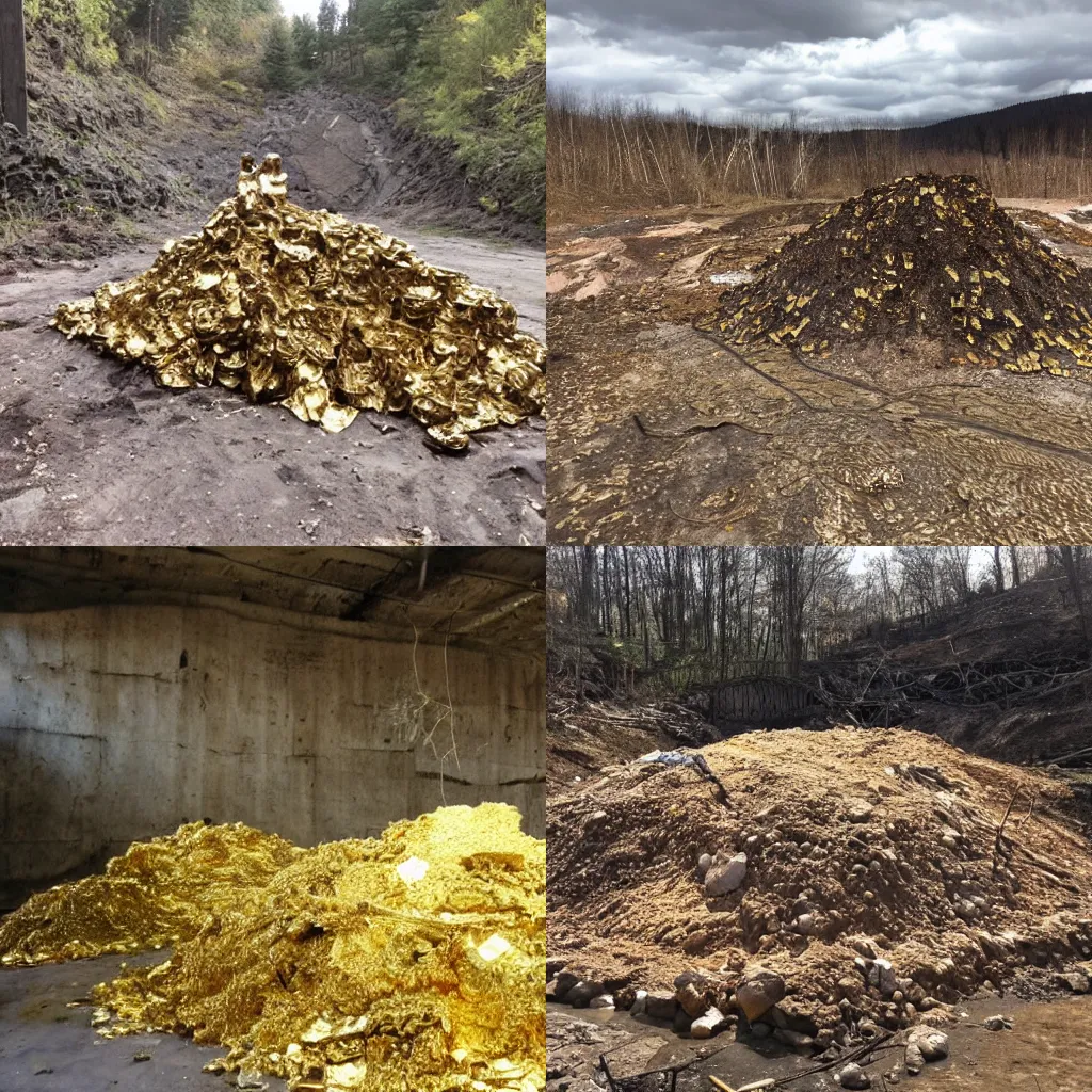 Prompt: I found this pile of gold at the end of an old abandoned mine(ignore the ghost)