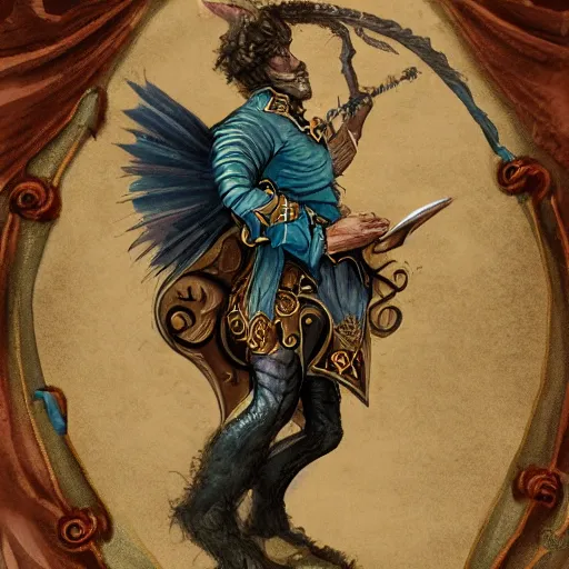 Image similar to A changeling bard. Dungeons and Dragons, Wizards of the Coast, rococo style