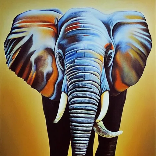 Image similar to in the style of painter salvador dali circus of animals playing, Surrealism painting, hyperrealism, large elephant plays, high details, everything sharp focus, photorealism, painting