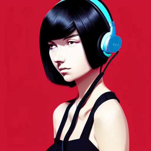 Image similar to a woman with headphones on, digital painting masterpiece, by ilya kuvshinov and rockin jellybean