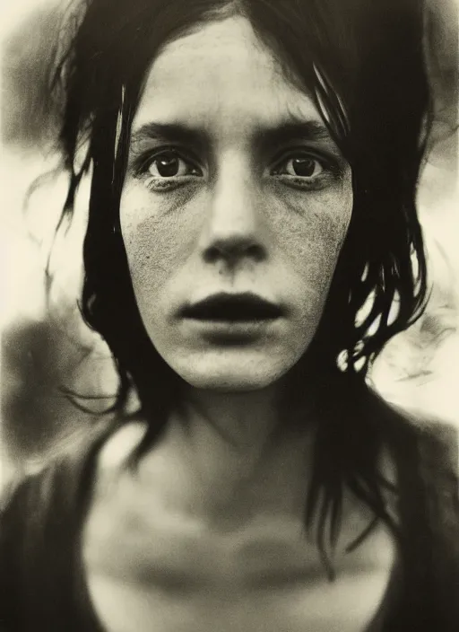 Image similar to dreamy close up portrait, photo realistic, elegant, award winning photograph, parallax, cinematic lighting, ambrotype wet plate collodion by martin shuller, richard avedon dorothe lange and and shane balkowitsch