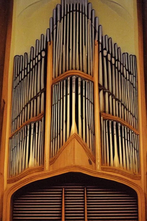 Prompt: pipe organ gothic by grant wood, carpenter gothic