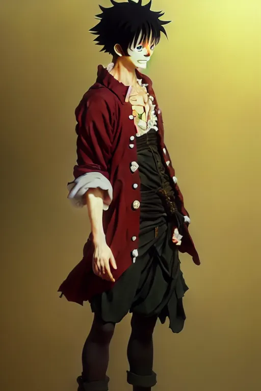 Prompt: baroque oil painting full body portrait character concept art, anime key visual of luffy studio lit directed gaze, trending on pixiv fanbox, painted by greg rutkowski makoto shinkai takashi takeuchi studio ghibli