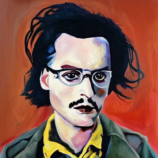 Image similar to egon schielle painting of depressed johnny depp