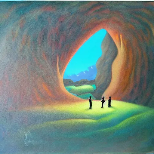 Prompt: journey in the cave, surrealist art, oil canvas