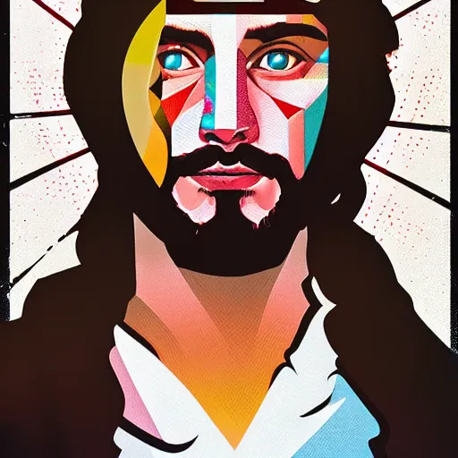 Prompt: Mormon jesus portrait by Tristan Eaton, geometric, trending dribble, behance