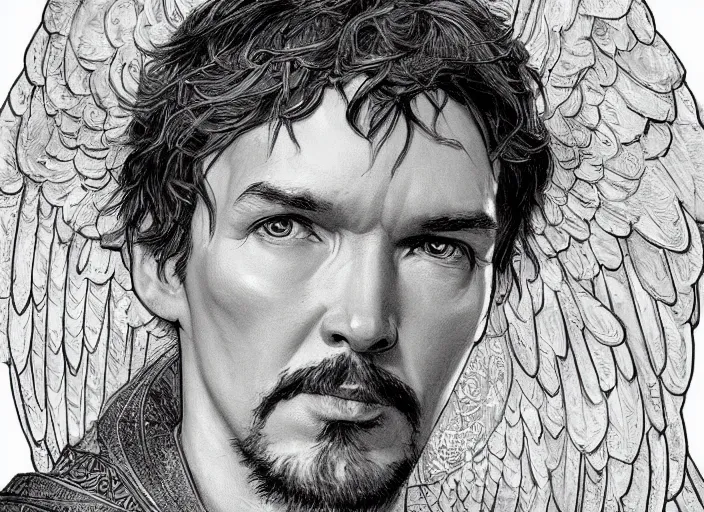 Image similar to a highly detailed angelic portrait of stephen strange, james gurney, james jean