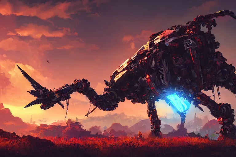 Image similar to sunwing machine mecanical creature robot of horizon forbidden west horizon zero dawn bioluminiscence global illumination ray tracing hdr fanart arstation by ian pesty and alena aenami artworks in 4 k